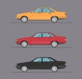 Detailed illustration of six colored cars in a flat style. Car icon set Royalty Free Stock Photo